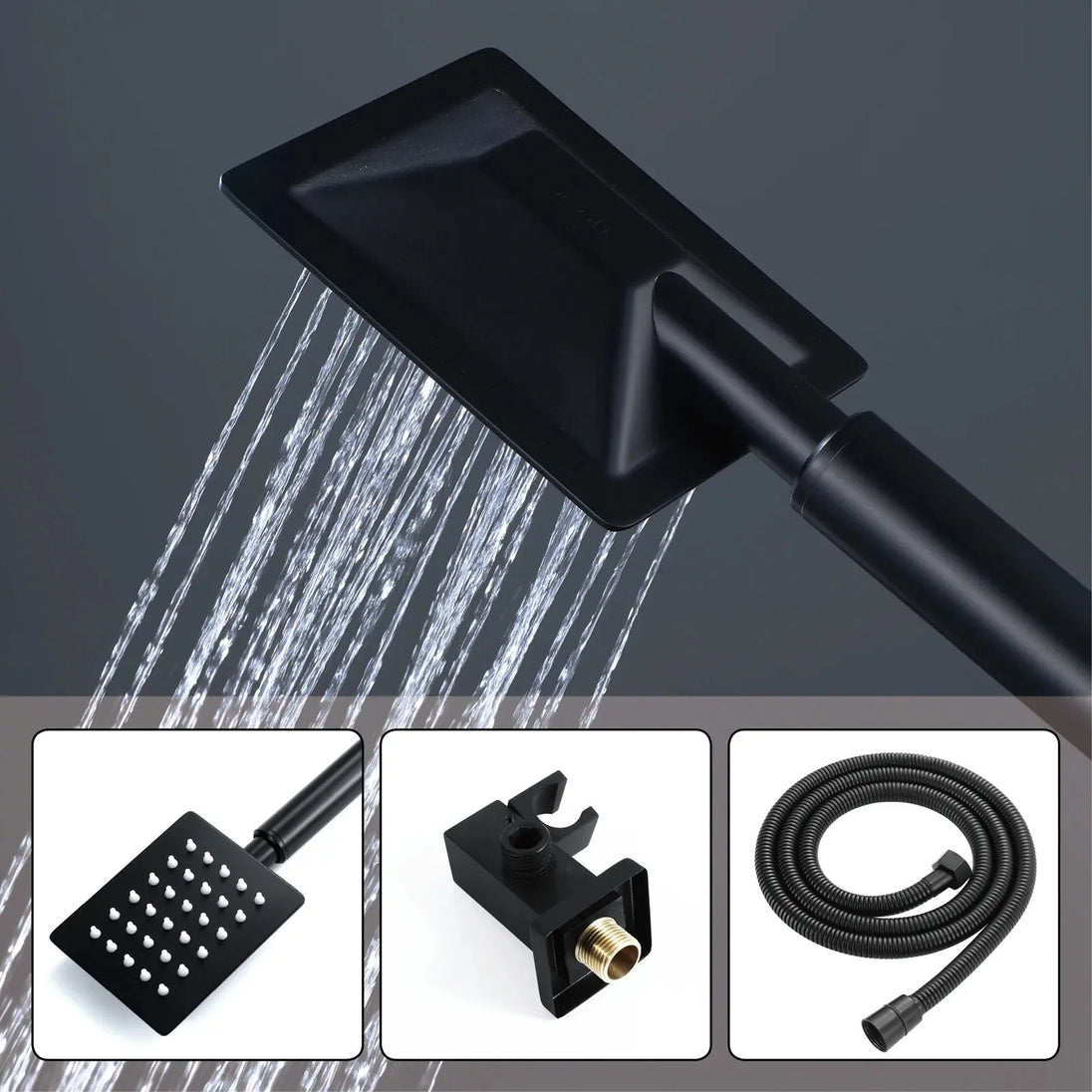 300mm Matte Black Rainfall Ceiling Shower Digital Thermostatic Concealed Set - Black shower Concealed SetBathroomLux