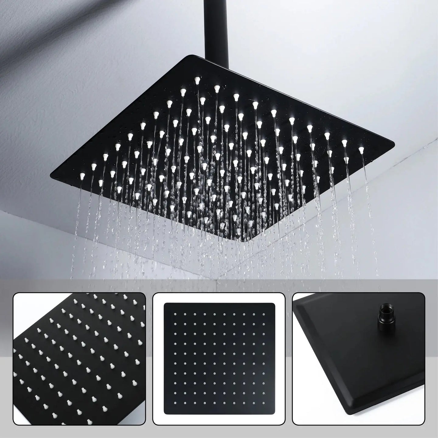 300mm Matte Black Rainfall Ceiling Shower Digital Thermostatic Concealed Set - Black shower Concealed SetBathroomLux