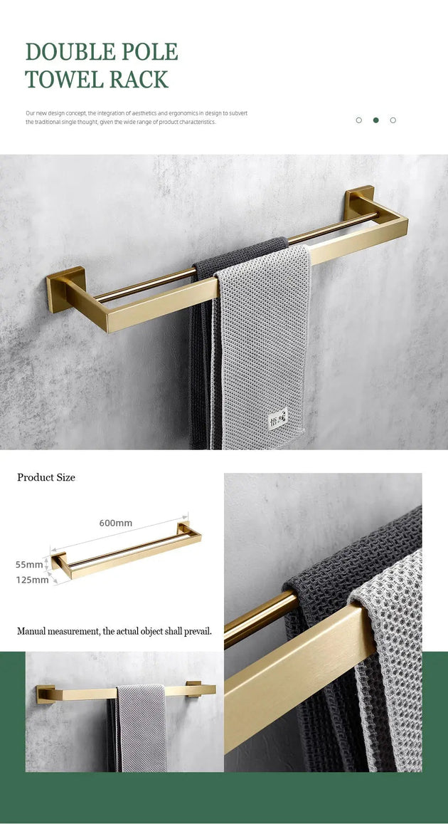 304 Stainless Steel Bathroom Set – Towel Rack Shelf Holders Brush - Towel Racks IN UKBathroomLux