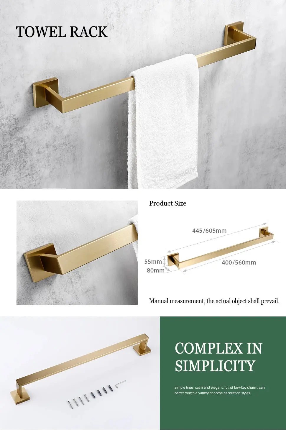 304 Stainless Steel Bathroom Set – Towel Rack Shelf Holders Brush - Towel Racks IN UKBathroomLux