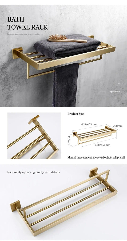 304 Stainless Steel Bathroom Set – Towel Rack Shelf Holders Brush - Towel Racks IN UKBathroomLux