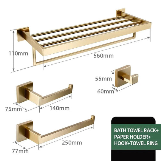 304 Stainless Steel Bathroom Set – Towel Rack Shelf Holders Brush - Towel Racks IN UKBathroomLux