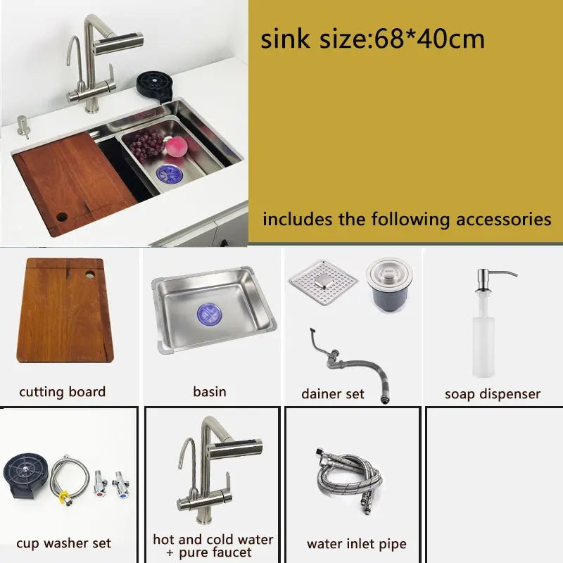 304 Stainless Steel Kitchen Sink Undermount or Above Counter with Waterfall Faucet - kitchen sinkBathroomLux