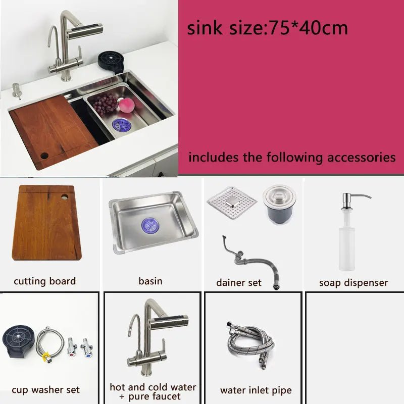 304 Stainless Steel Kitchen Sink Undermount or Above Counter with Waterfall Faucet - kitchen sinkBathroomLux