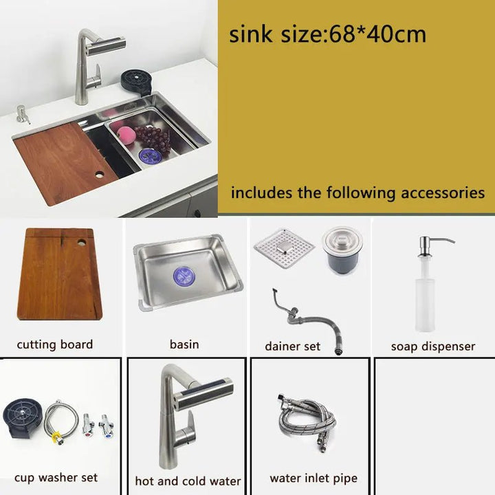 304 Stainless Steel Kitchen Sink Undermount or Above Counter with Waterfall Faucet - kitchen sinkBathroomLux