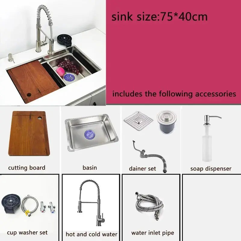 304 Stainless Steel Kitchen Sink Undermount or Above Counter with Waterfall Faucet - kitchen sinkBathroomLux