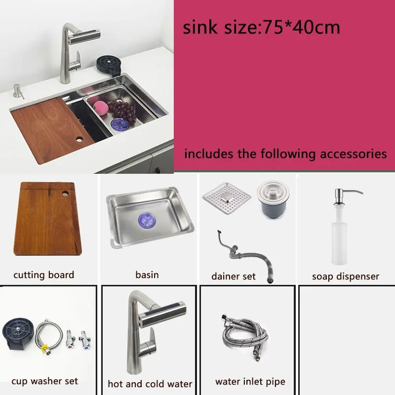 304 Stainless Steel Kitchen Sink Undermount or Above Counter with Waterfall Faucet - kitchen sinkBathroomLux