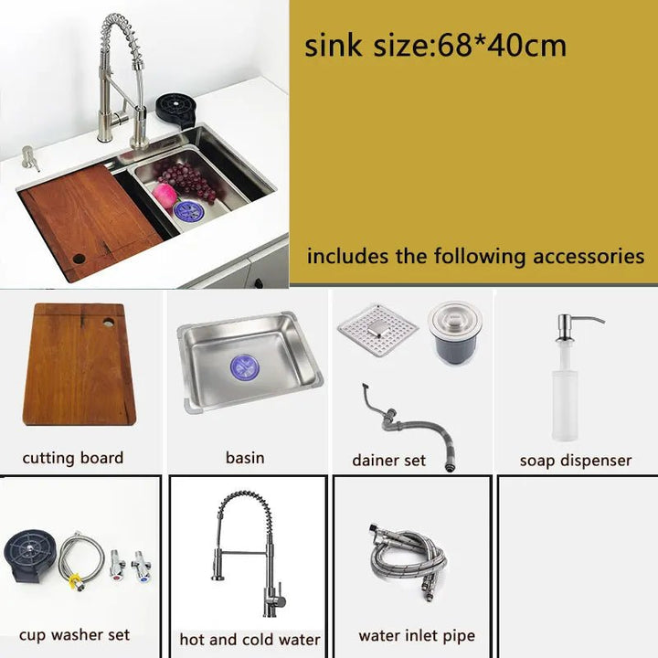 304 Stainless Steel Kitchen Sink Undermount or Above Counter with Waterfall Faucet - kitchen sinkBathroomLux