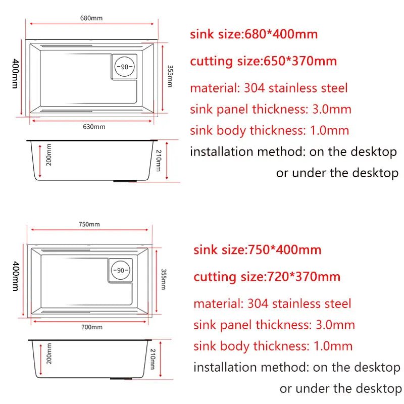 304 Stainless Steel Kitchen Sink Undermount or Above Counter with Waterfall Faucet - kitchen sinkBathroomLux