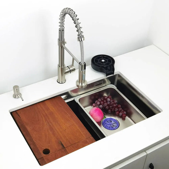 304 Stainless Steel Kitchen Sink Undermount or Above Counter with Waterfall Faucet - kitchen sinkBathroomLux