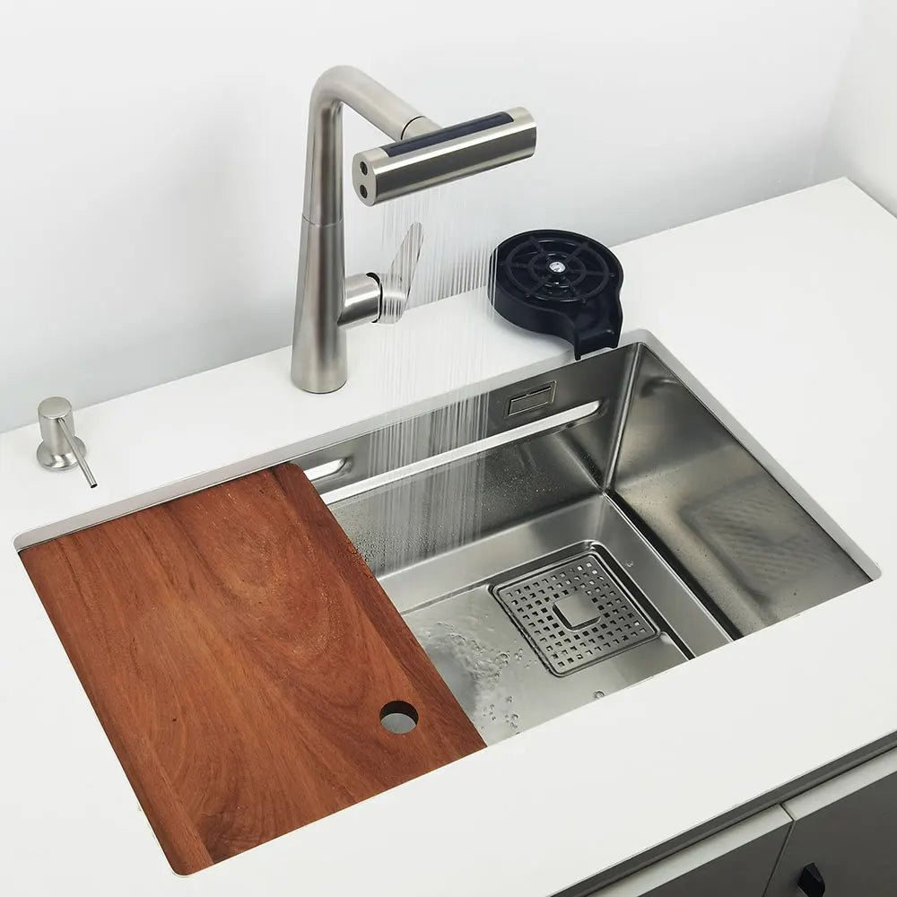 304 Stainless Steel Kitchen Sink Undermount or Above Counter with Waterfall Faucet - kitchen sinkBathroomLux