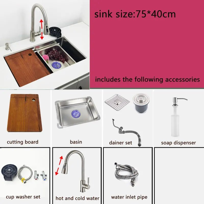 304 Stainless Steel Kitchen Sink Undermount or Above Counter with Waterfall Faucet - kitchen sinkBathroomLux