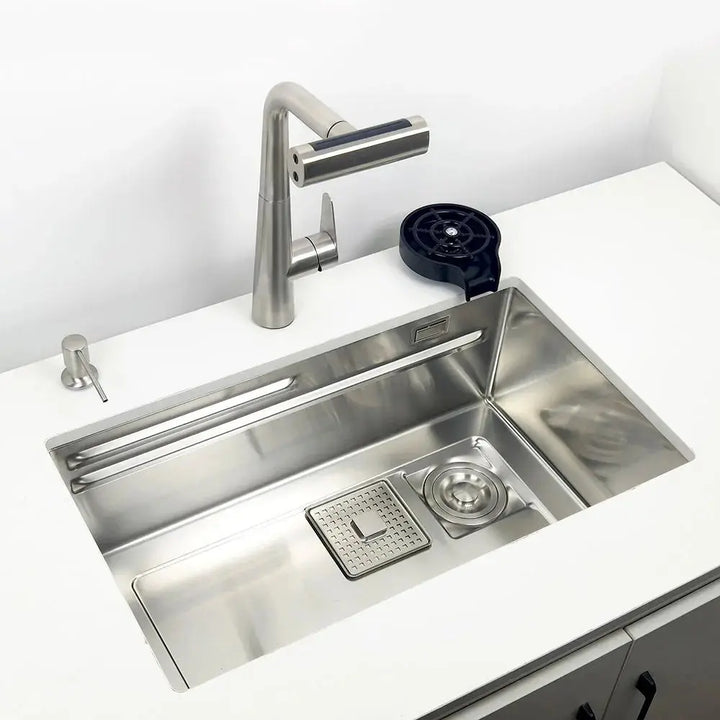 304 Stainless Steel Kitchen Sink Undermount or Above Counter with Waterfall Faucet - kitchen sinkBathroomLux