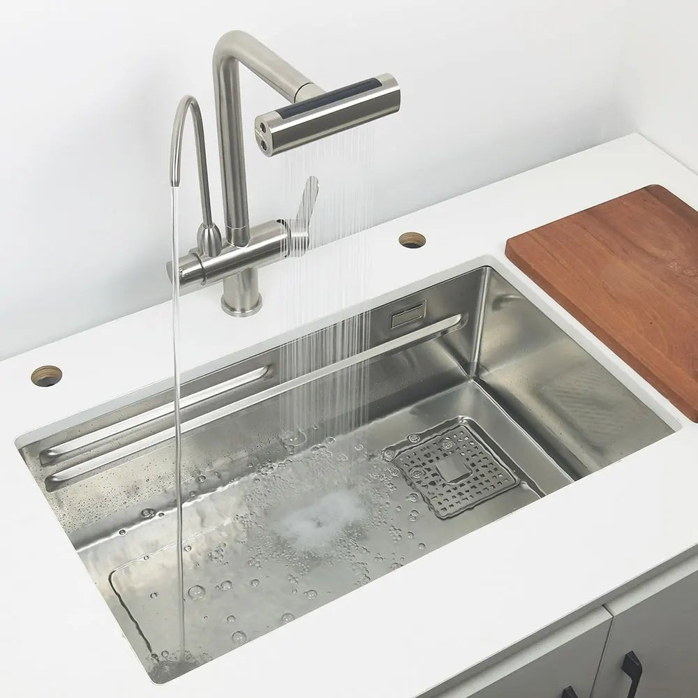 304 Stainless Steel Kitchen Sink Undermount or Above Counter with Waterfall Faucet - kitchen sinkBathroomLux