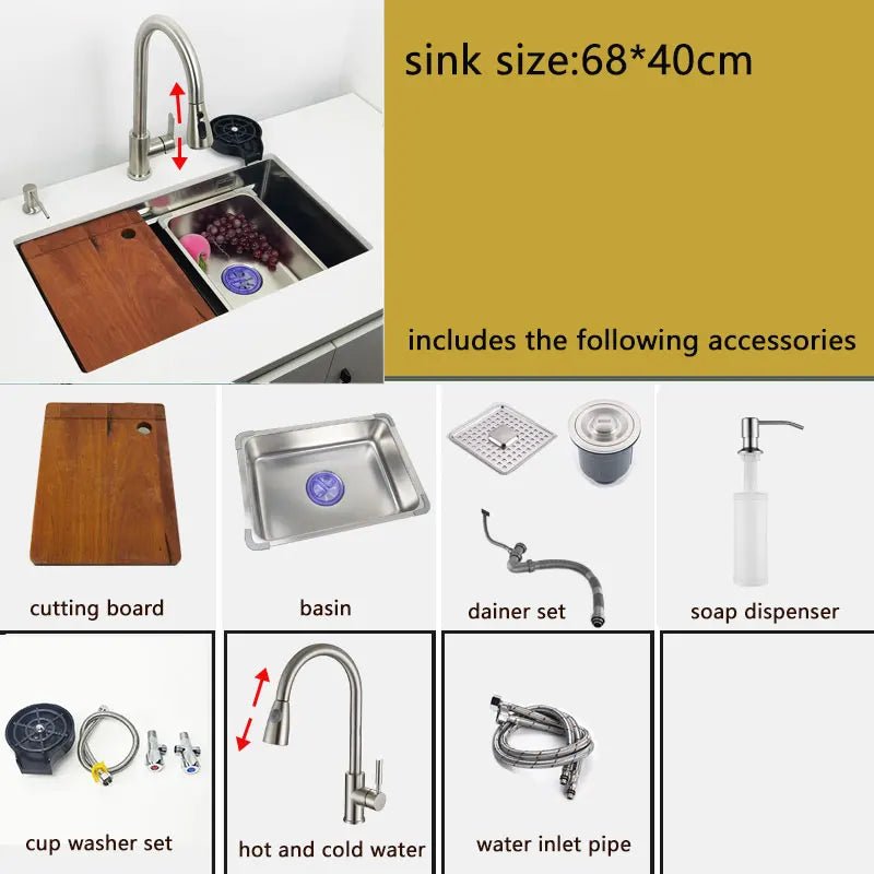 304 Stainless Steel Kitchen Sink Undermount or Above Counter with Waterfall Faucet - kitchen sinkBathroomLux