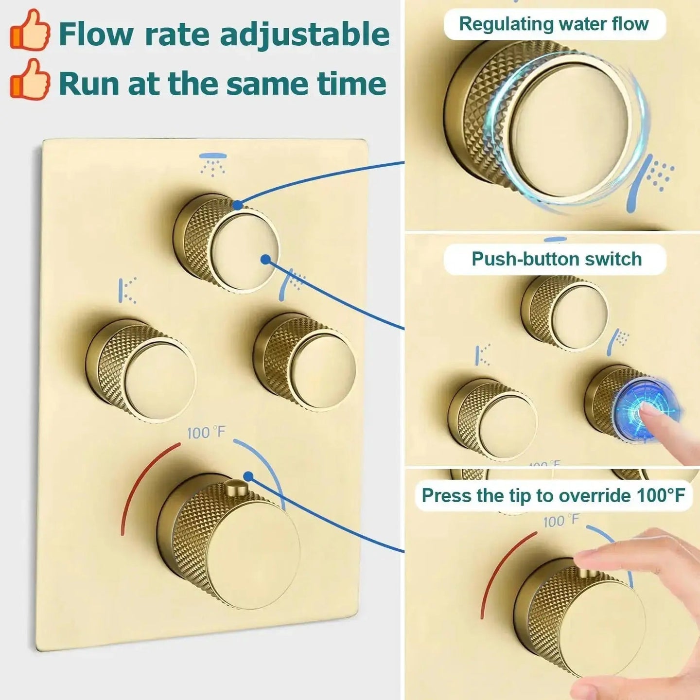 40cm Brushed Nickel Rain & Fog Shower System – Thermostatic Valve + Handheld Spray - Concealed Rain Shower SystemBathroomLux