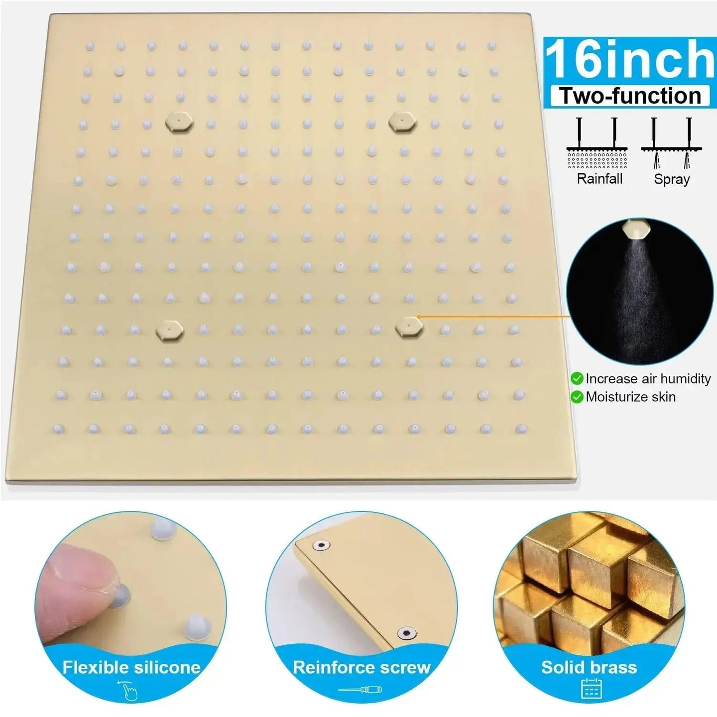 40cm Brushed Nickel Rain & Fog Shower System – Thermostatic Valve + Handheld Spray - Concealed Rain Shower SystemBathroomLux