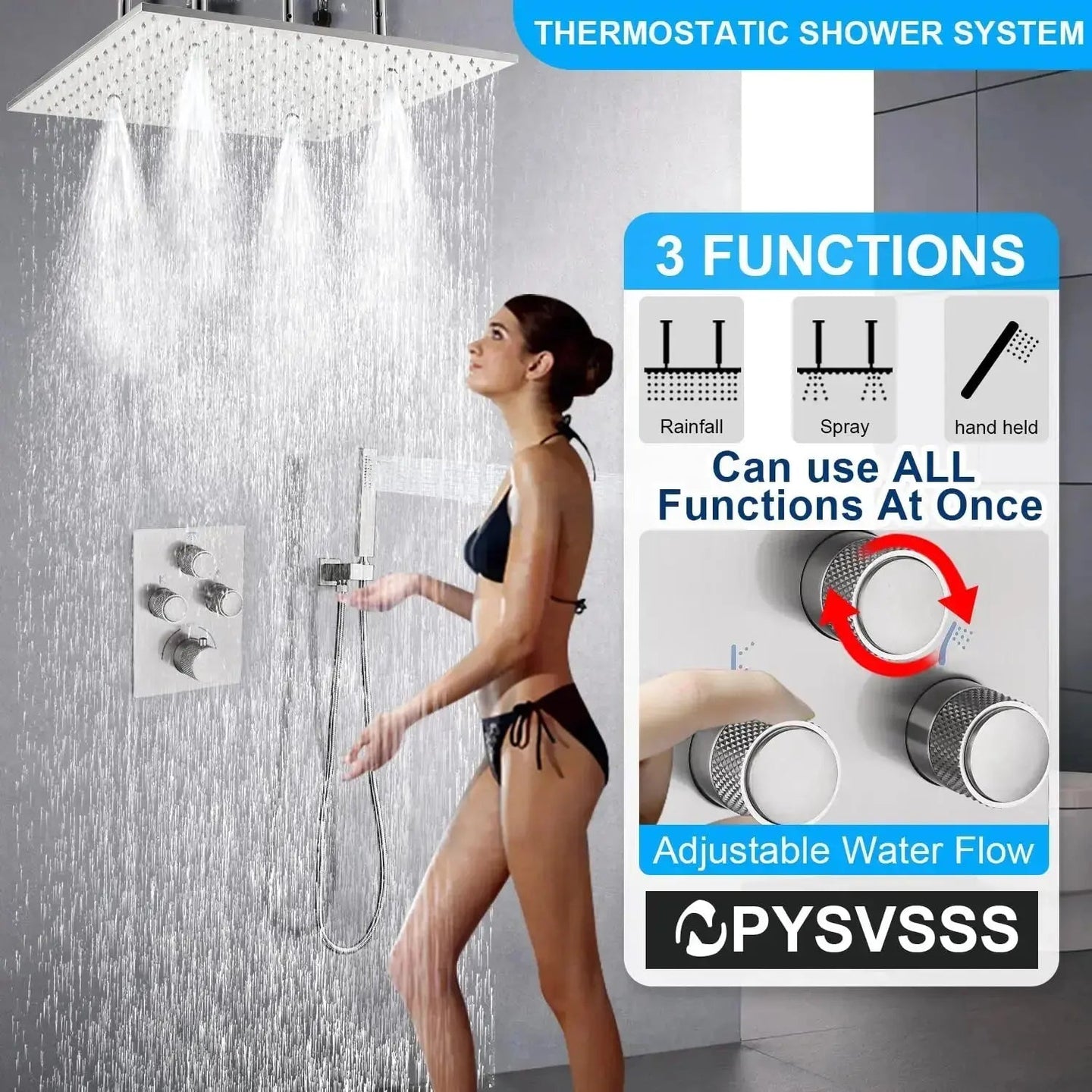 40cm Brushed Nickel Rain & Fog Shower System – Thermostatic Valve + Handheld Spray - Concealed Rain Shower SystemBathroomLux