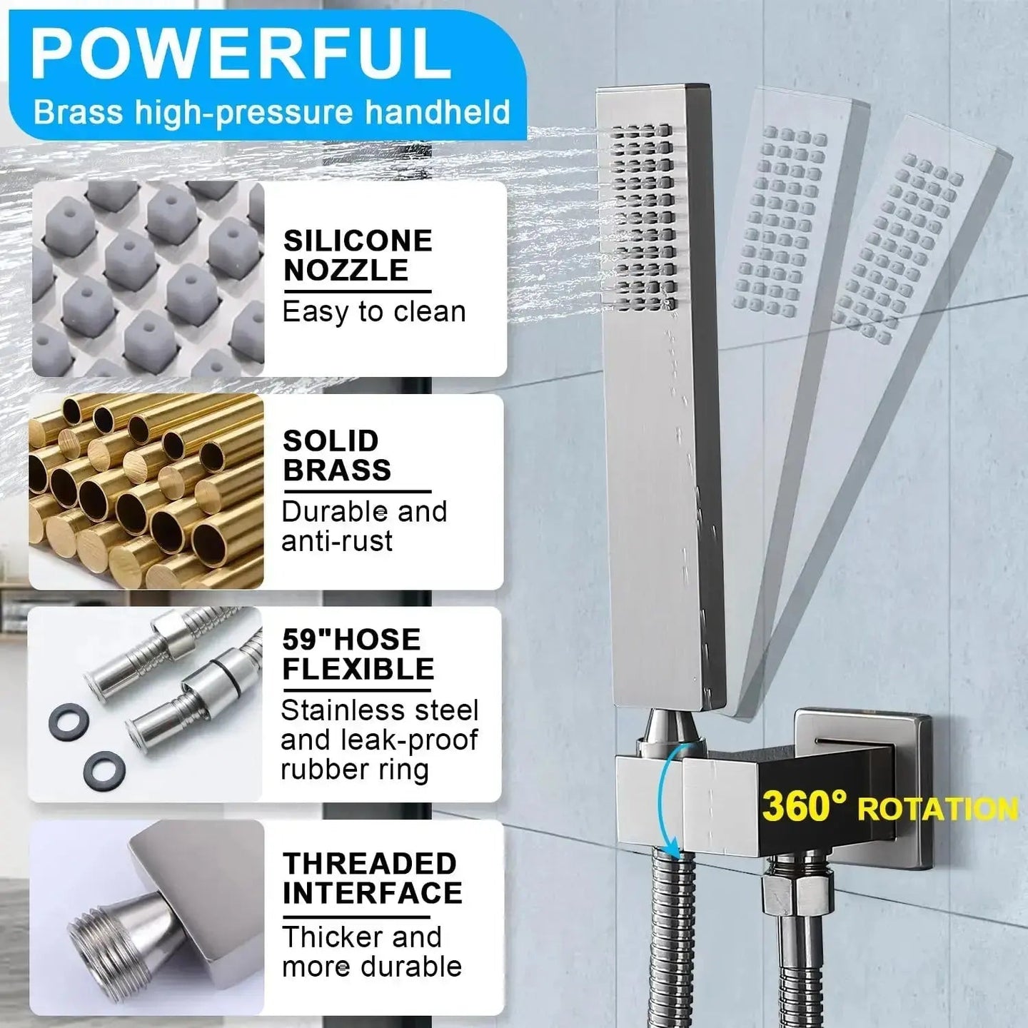 40cm Brushed Nickel Rain & Fog Shower System – Thermostatic Valve + Handheld Spray - Concealed Rain Shower SystemBathroomLux