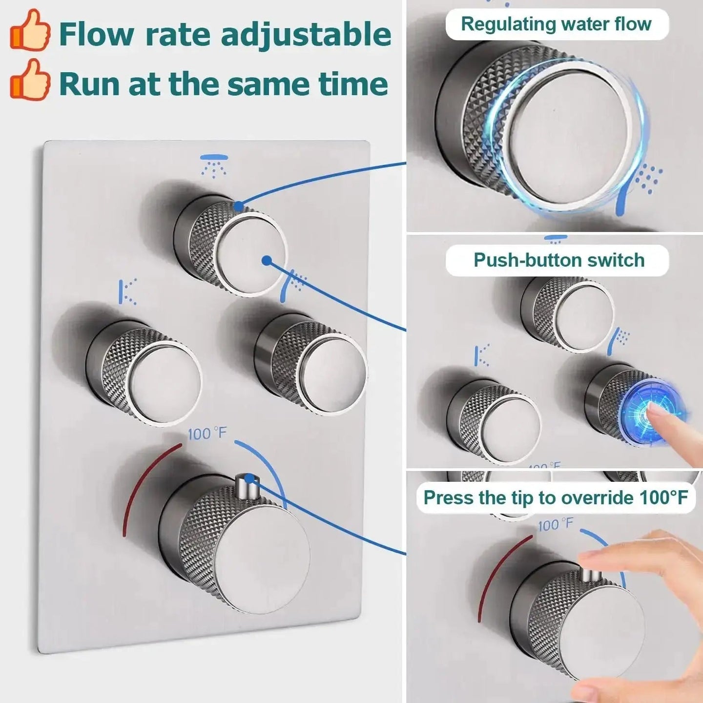 40cm Brushed Nickel Rain & Fog Shower System – Thermostatic Valve + Handheld Spray - Concealed Rain Shower SystemBathroomLux