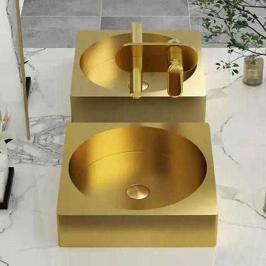 410mm Modern Luxury Square Shaped Bathroom Countertop Basin In Gold - Bathroom sinkBathroomLux