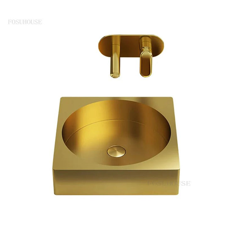 410mm Modern Luxury Square Shaped Bathroom Countertop Basin In Gold - Bathroom sinkBathroomLux