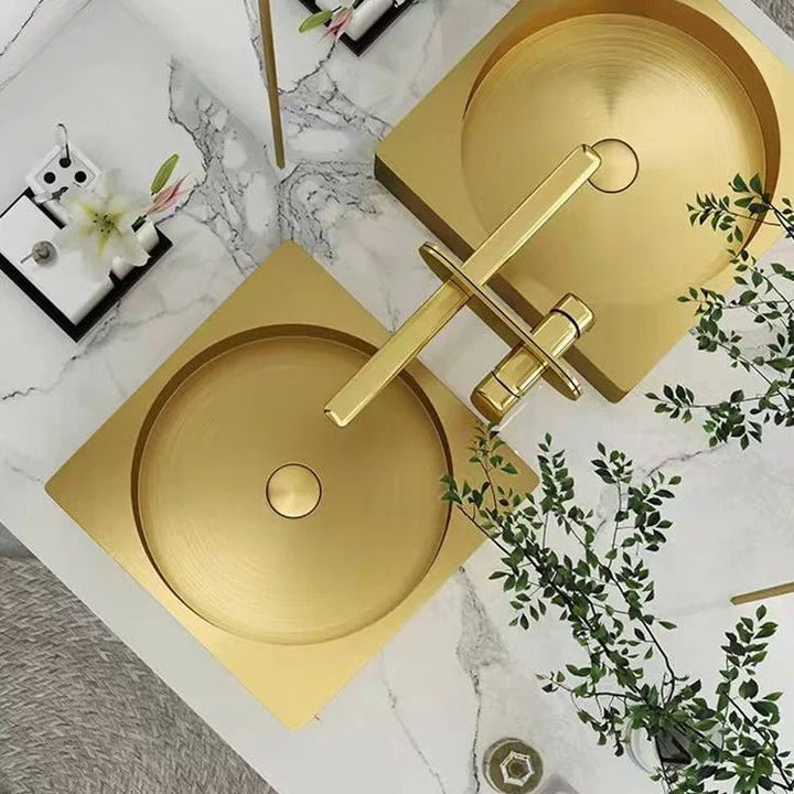 410mm Modern Luxury Square Shaped Bathroom Countertop Basin In Gold - Bathroom sinkBathroomLux