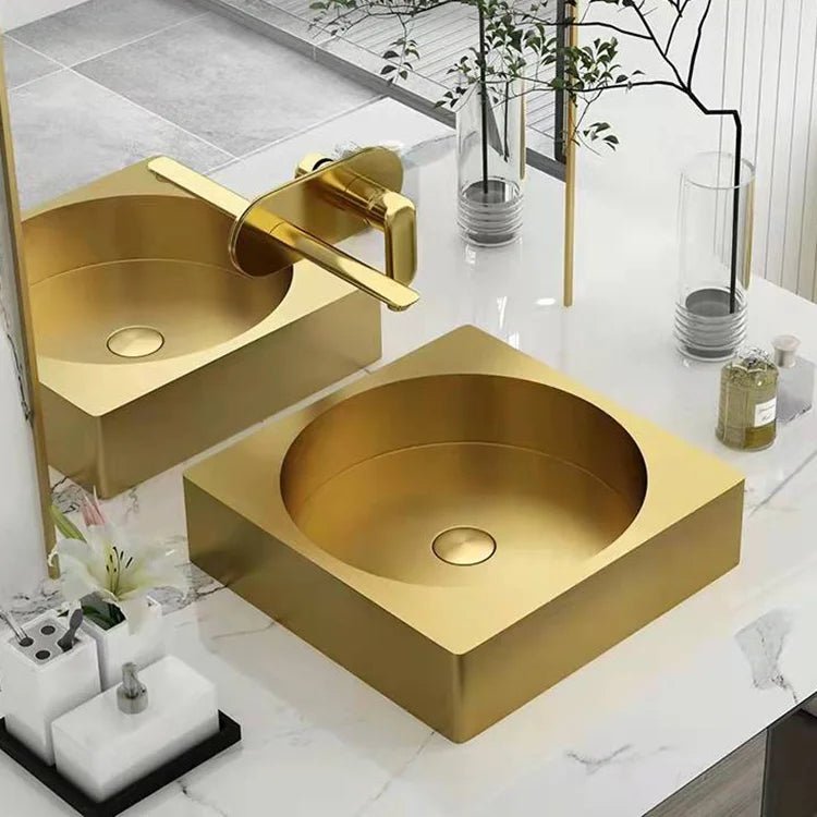 410mm Modern Luxury Square Shaped Bathroom Countertop Basin In Gold - Bathroom sinkBathroomLux