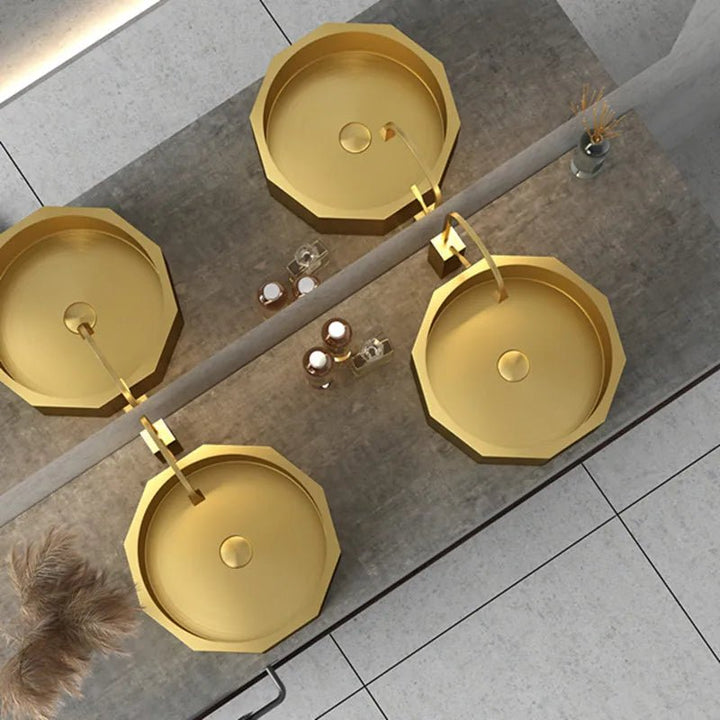 420mm Modern Luxury Polygon Shaped Stainless Steel Bathroom Countertop Basin In Gold - Bathroom sinkBathroomLux