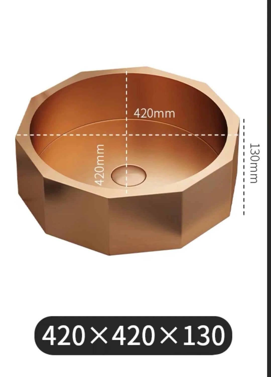 420mm Modern Luxury Polygon Shaped Stainless Steel Bathroom Countertop Basin In Gold - Bathroom sinkBathroomLux