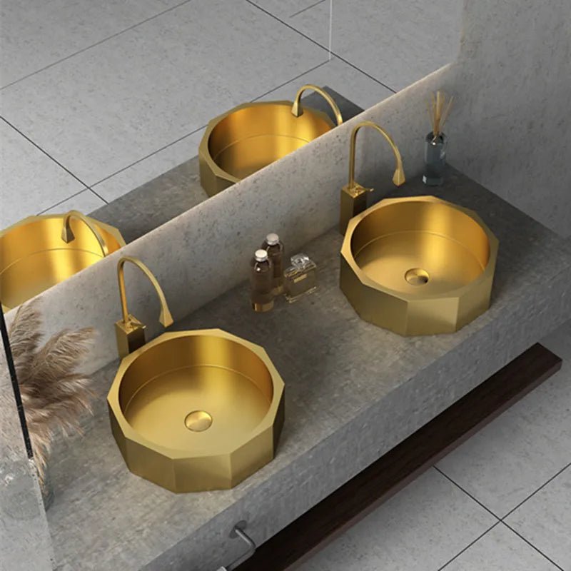 420mm Modern Luxury Polygon Shaped Stainless Steel Bathroom Countertop Basin In Gold - Bathroom sinkBathroomLux