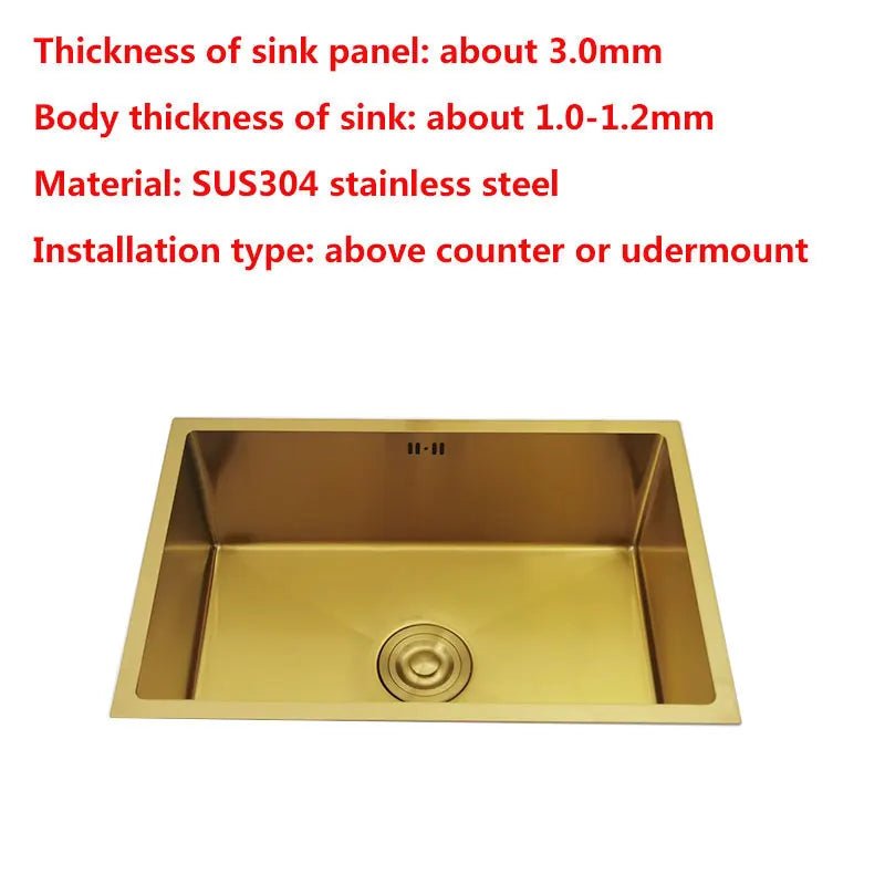 600mm Stainless Steel Kitchen Sink Rectangular Bowl In Gold - kitchen sinkBathroomLux