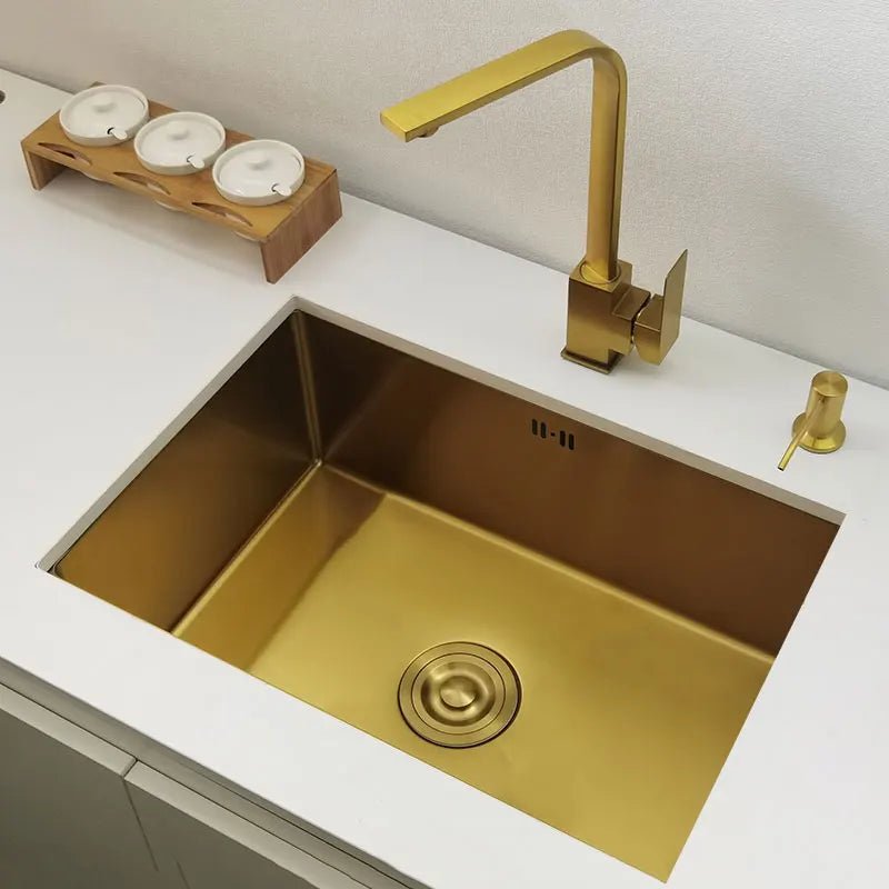 600mm Stainless Steel Kitchen Sink Rectangular Bowl In Gold - kitchen sinkBathroomLux