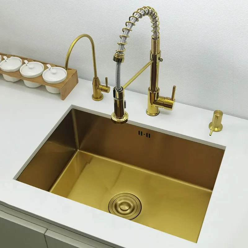 600mm Stainless Steel Kitchen Sink Rectangular Bowl In Gold - kitchen sinkBathroomLux