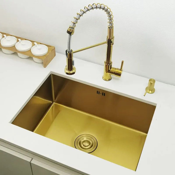 600mm Stainless Steel Kitchen Sink Rectangular Bowl In Gold - kitchen sinkBathroomLux