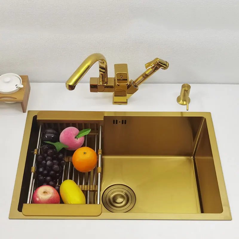 600mm Stainless Steel Kitchen Sink Rectangular Bowl In Gold - kitchen sinkBathroomLux