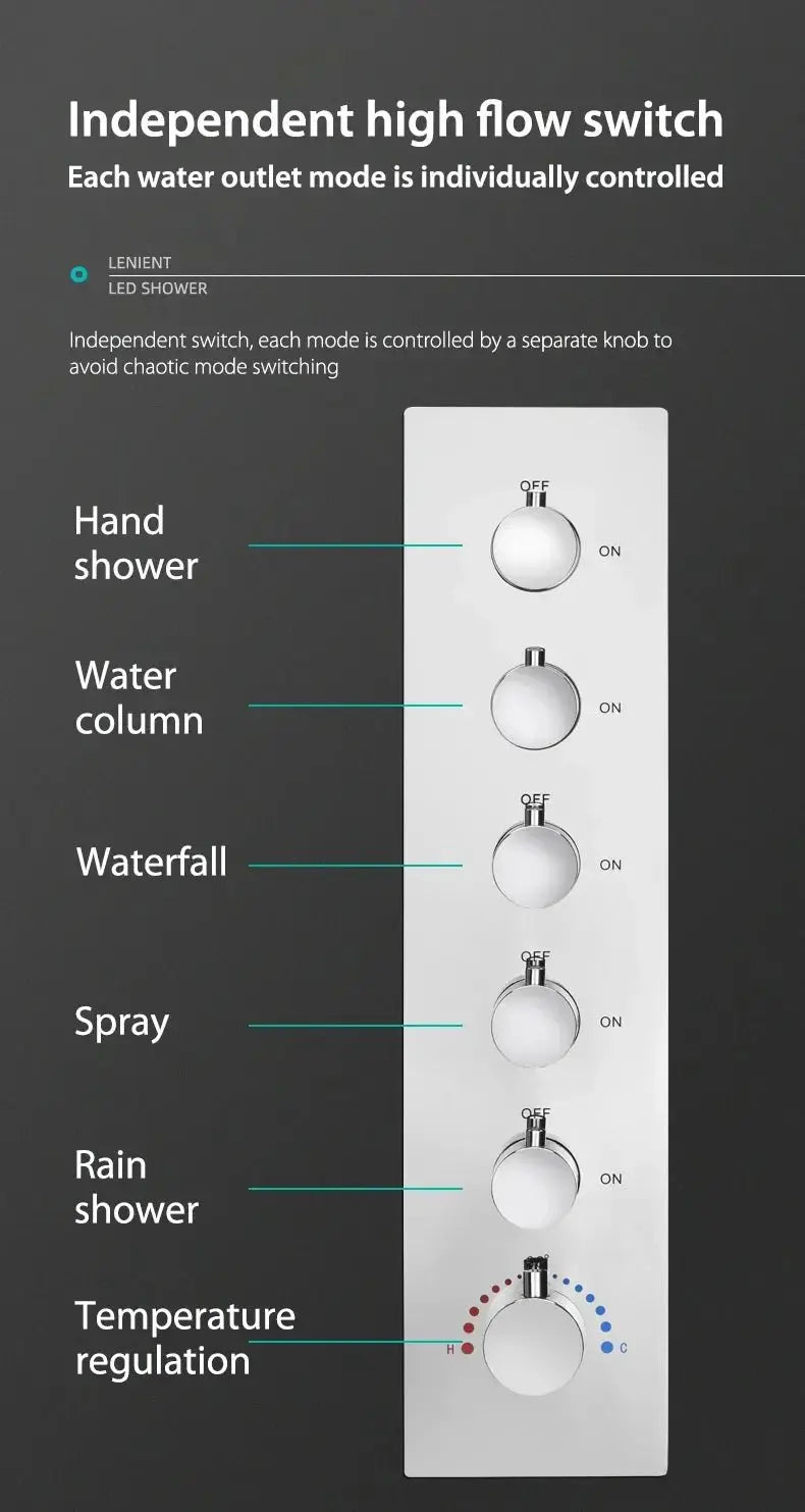 600x300mm LED Music Ceiling Shower Head Rainfall Thermostatic In Chrome - Thermostatic Rainfall Shower SystemBathroomLux