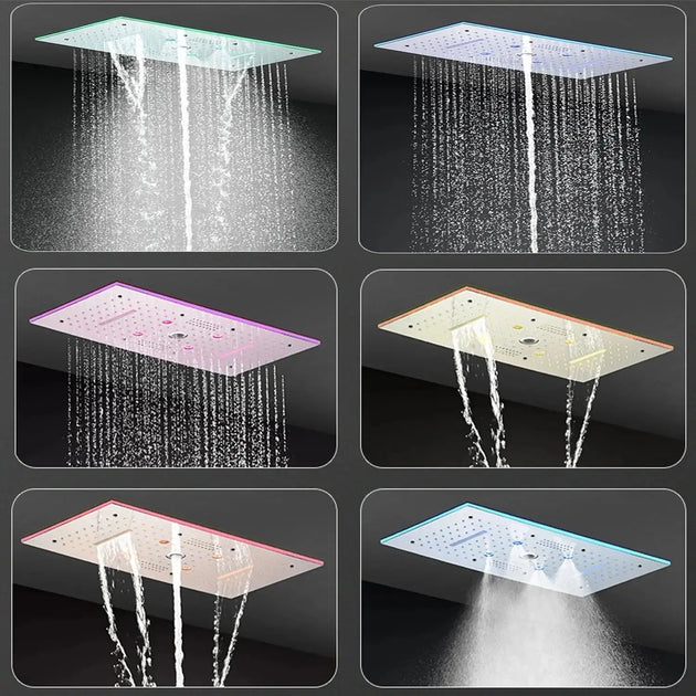 600x300mm LED Music Ceiling Shower Head Rainfall Thermostatic In Chrome - Thermostatic Rainfall Shower SystemBathroomLux