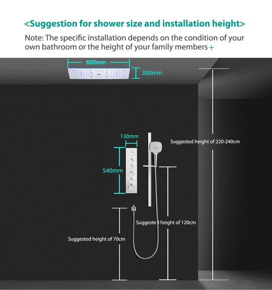 600x300mm LED Music Ceiling Shower Head Rainfall Thermostatic In Chrome - Thermostatic Rainfall Shower SystemBathroomLux