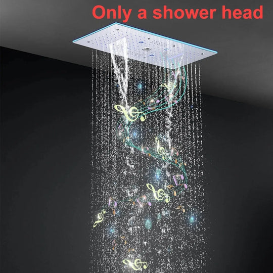600x300mm LED Music Ceiling Shower Head Rainfall Thermostatic In Chrome - Thermostatic Rainfall Shower SystemBathroomLux