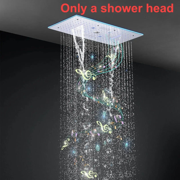 600x300mm LED Music Ceiling Shower Head Rainfall Thermostatic In Chrome - Thermostatic Rainfall Shower SystemBathroomLux