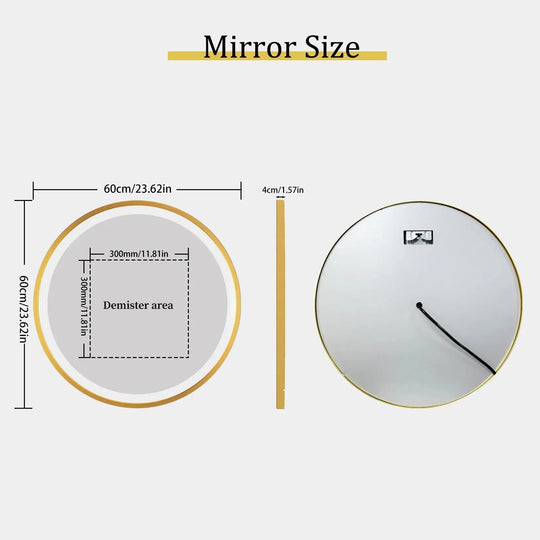 60cm Gold Round Bathroom Mirror Smart Touch Switch Three Color Anti - Fog - Bathroom Mirror Anti - FogBathroomLux