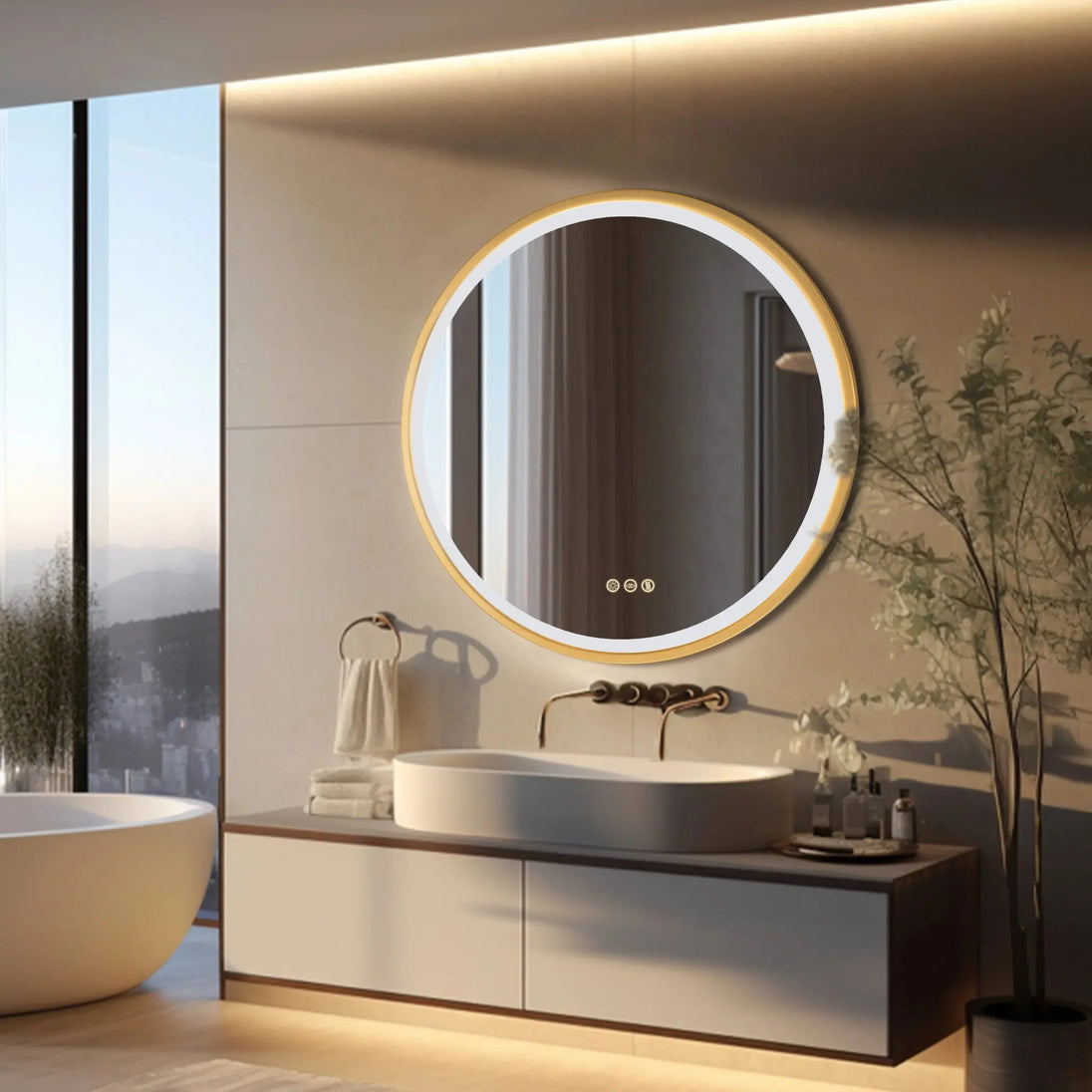 60cm Gold Round Bathroom Mirror Smart Touch Switch Three Color Anti - Fog - Bathroom Mirror Anti - FogBathroomLux