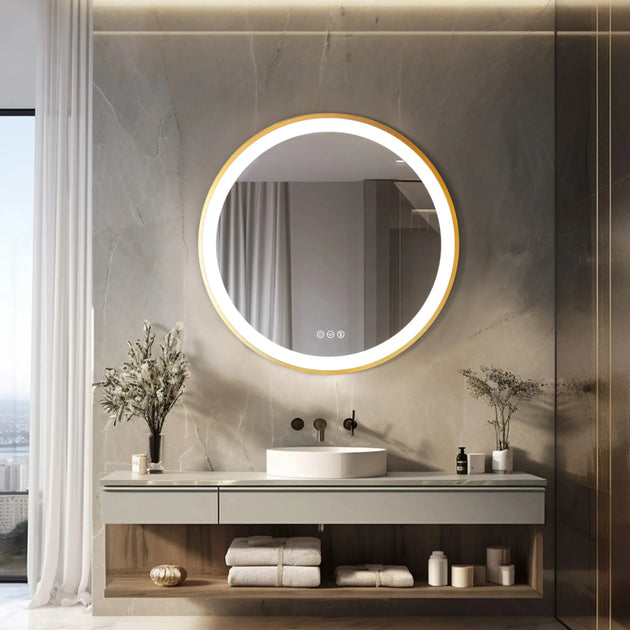 60cm Gold Round Bathroom Mirror Smart Touch Switch Three Color Anti - Fog - Bathroom Mirror Anti - FogBathroomLux