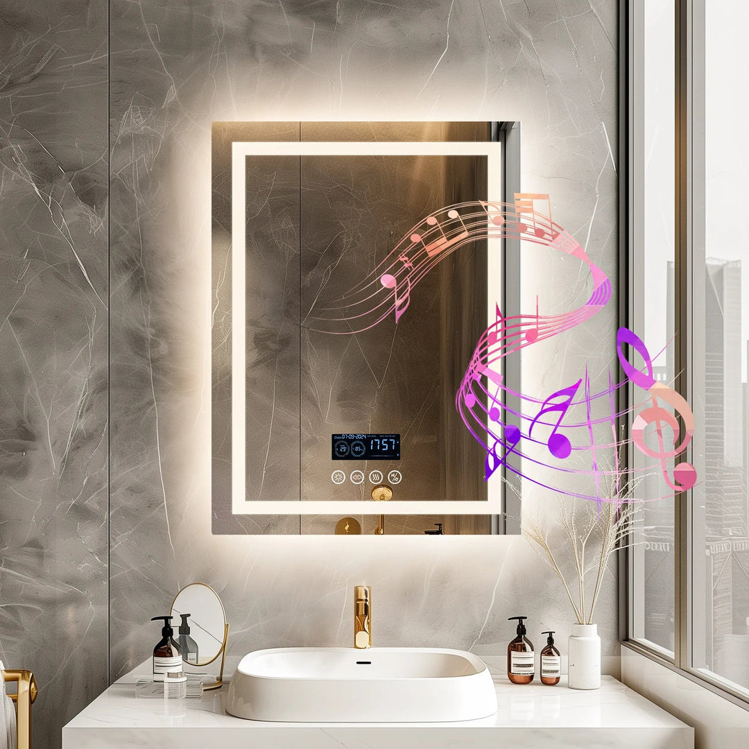 70x90cm Bathroom Mirror with Bluetooth Speaker Smart LED 3 Lights Anti - Fog Touch - Bathroom Mirror Anti - FogBathroomLux