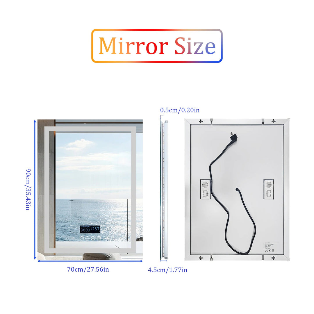 70x90cm Bathroom Mirror with Bluetooth Speaker Smart LED 3 Lights Anti - Fog Touch - Bathroom Mirror Anti - FogBathroomLux