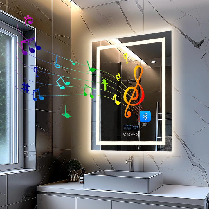 70x90cm Bathroom Mirror with Bluetooth Speaker Smart LED 3 Lights Anti - Fog Touch - Bathroom Mirror Anti - FogBathroomLux