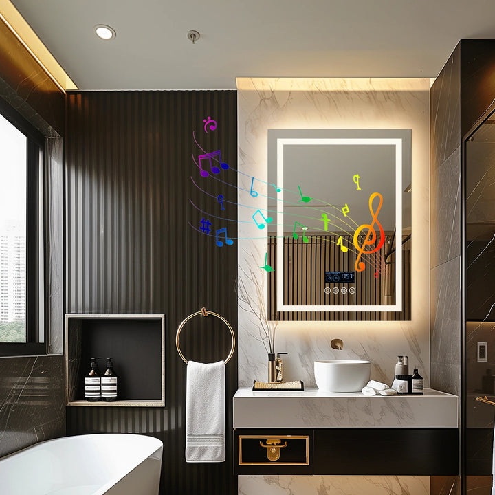 70x90cm Bathroom Mirror with Bluetooth Speaker Smart LED 3 Lights Anti - Fog Touch - Bathroom Mirror Anti - FogBathroomLux