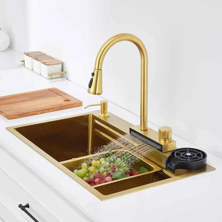 750mm Nano Kitchen Sink 304 Stainless Steel Single Bowl Wash Basin In Gold - Kitcen faucetBathroomLux