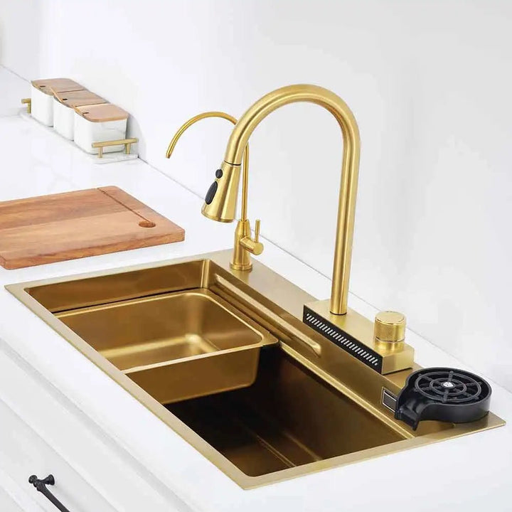 750mm Nano Kitchen Sink 304 Stainless Steel Single Bowl Wash Basin In Gold - Kitcen faucetBathroomLux